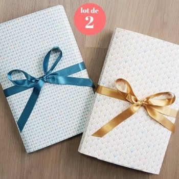 Lot de deux boîtes cadeaux réutilisables, modulables et réversibles LEA - Bleu et Or 